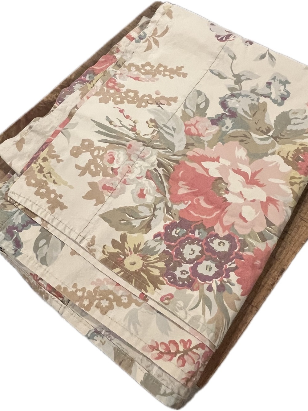 Vintage Ralph Lauren Kirsten Floral Cotton Twin Flat Sheet Pink Beige Sage Green
